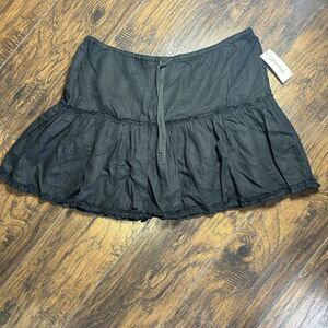 Calvin Klein Linen Ruffle Mini Skirt Women’s Large Black NWT Summer Romantic Y2K